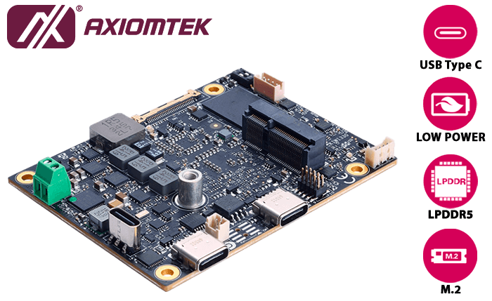Одноплатный компьютер Axiomtek KIWI330 с компактным форм-фактором 72x56 мм, портами USB Type-C, LPDDR5 и M.2