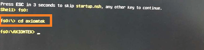 Интерфейс командной строки с запуском файла start.nsh и вводом пользователем команды «cd axiontek».