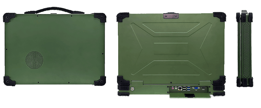 Вид на боковые интерфейсы защищенного ноутбука iROBO-7000-S753, включая порты USB, COM и сетевой разъем